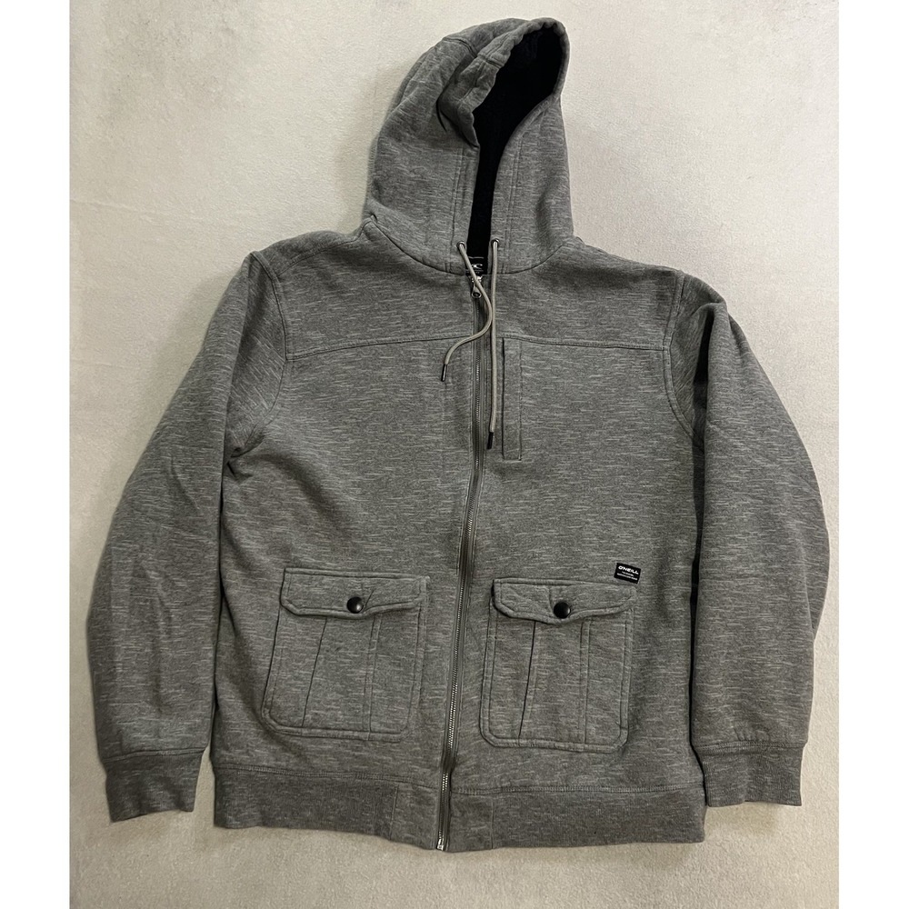 Vintage O'Neill  Sherpa Lined Hoodie Men's Size Gray Full Zip Long Sleeve Y2K